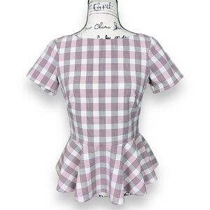 W by Worth Womens Peplum Top Plaid pink white